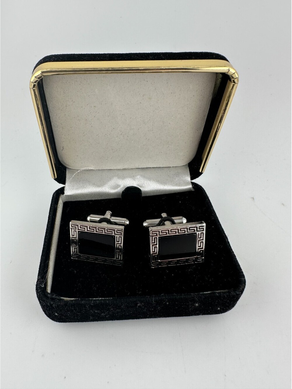 Men's Classic Black and Silver Rectangular Cufflinks/Black